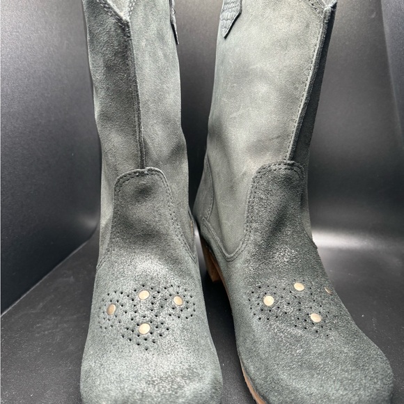 Sanita Lee Ann Square Black Suede Wooden Heeled Clog Boots Women's Size 40/9.5 - Picture 2 of 5